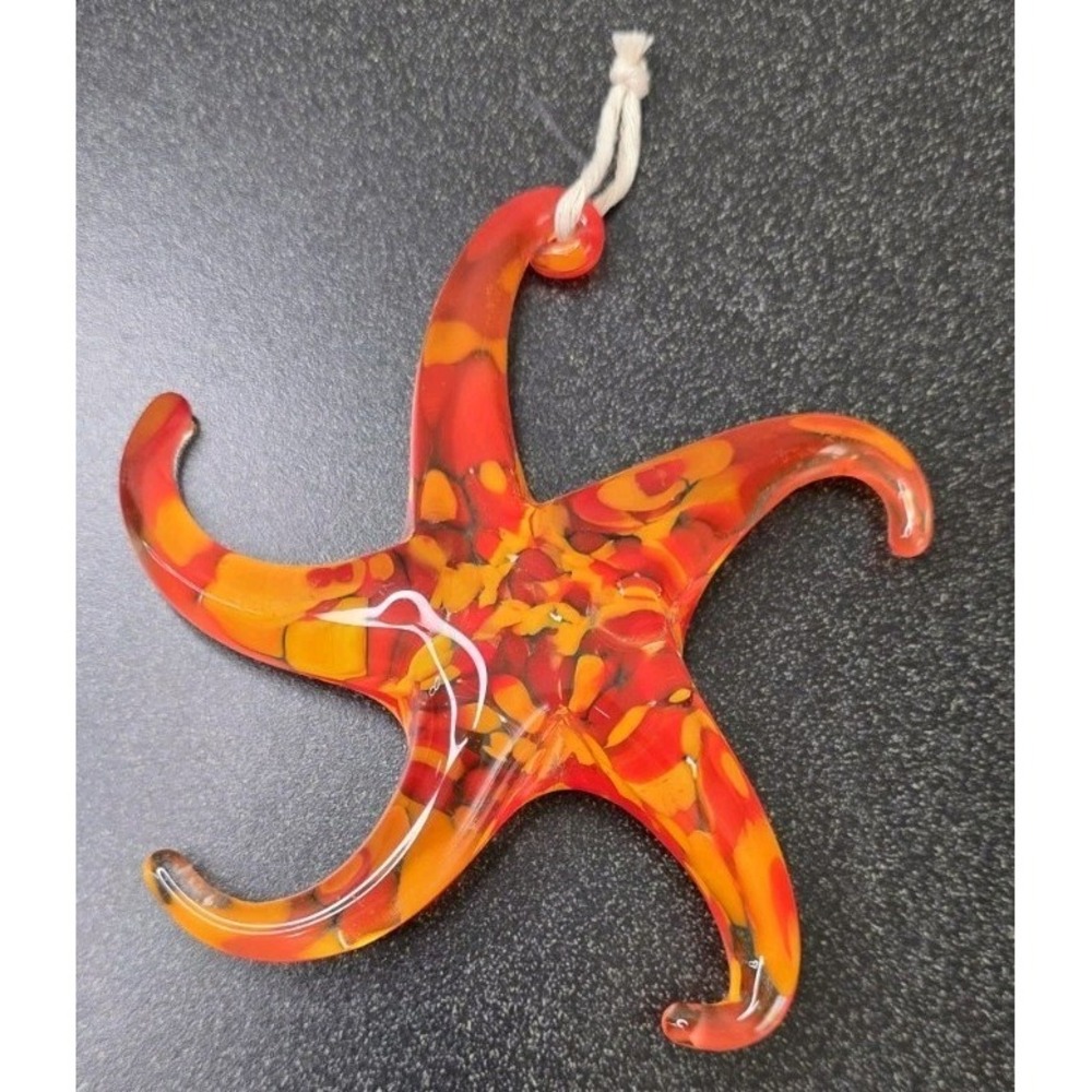 Glass Starfish Hanging Decor Murano Red Orange Window Artsy 5in